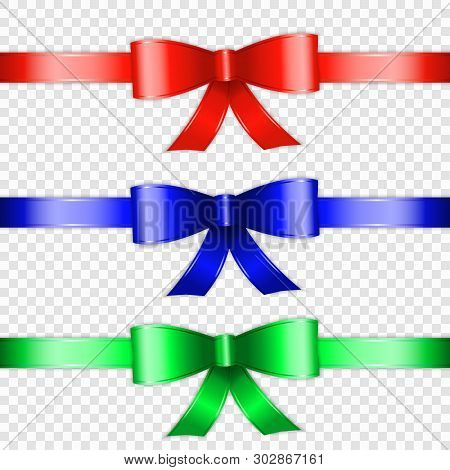 Set Of Color Bow Knot And Ribbon Isolated On Transparente Background