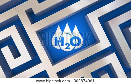 Water H20 Drinkable Clean Resource Maze Lost Found Location 3d Illustration