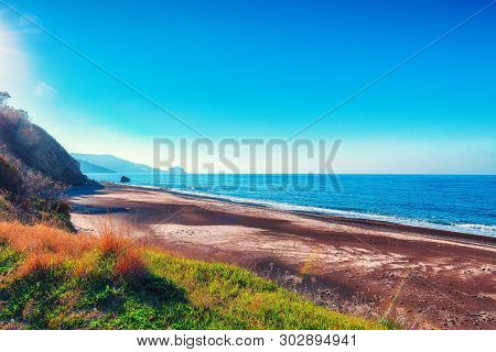 Fantastic View Of Beach Torre Conca (cape Rais Gerbi). Sunny Scene. Location Pollina. Tyrrhenian Sea