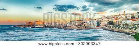Historic Central City Of The Beautiful Town Called Vieste. View At The Coast Of Vieste On Puglia, It