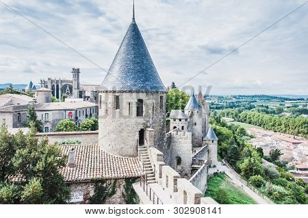 Ramparts Of The Medieval City Of Carcassonne In France