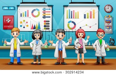 Concept World Science Day With Scientists Illustration