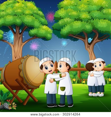 Happy Kids Celebrate Eid Mubarak In The Park