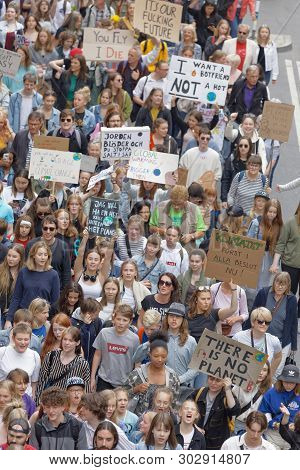 Stockholm, Sweden - May 24, 2019: Global Strike For Future, A Demonstration To Force The Heads Of St