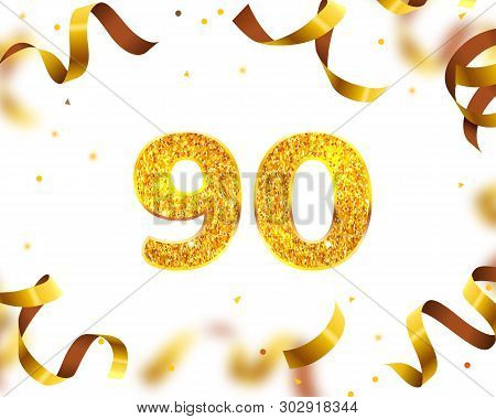 Anniversary Banner 90th, Gold Ribbon Fly. Vector
