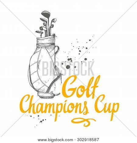 Golf Bag. Vector Set Of Hand-drawn Sports Equipment. Illustration In Sketch Style On White Backgroun