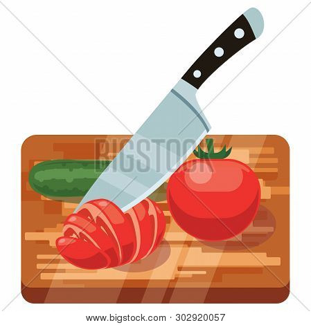 Fresh Vegetables On Woden Cutting Board With Knife