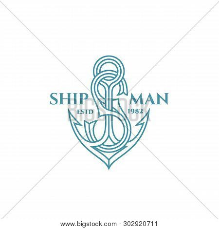 Monogram Letter S With Anchor In Linear Style. Vector Illustration.