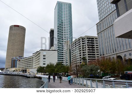 Tampa, Flordia, Usa - January 7, 2017: The Tampa Riverwalk