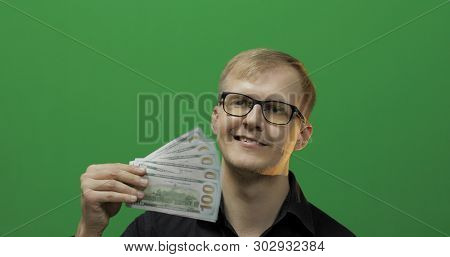 Man Received Paper Money For A Major Deal. Happy. Get Money Cash, Receive Payment Concept. Mans Hand