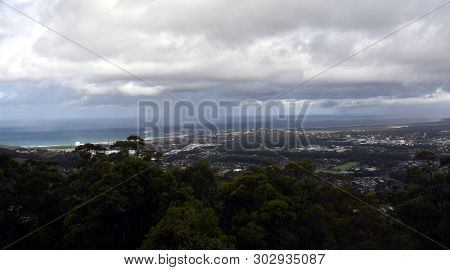View Of Coffs Harbour From Forest Sky Pier, Which Is A Lookout Pier With Sweeping Views On A Cloudy 