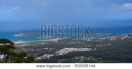 View Of Coffs Harbour From Forest Sky Pier, Which Is A Lookout Pier With Sweeping Views On A Cloudy 