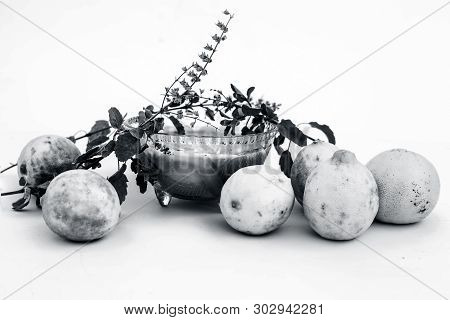 Lemon Face Pack Isolated On White I.e. Lime Juice Well Mixed With Tulsi Or Holy Basil's Juice.used F