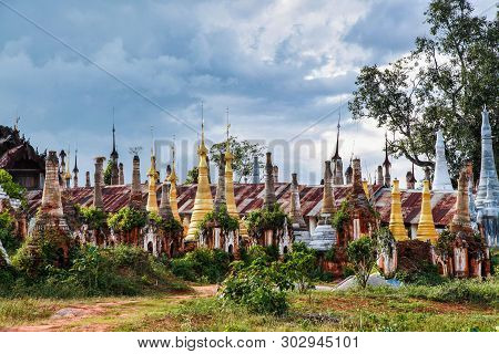 Shwe Indein Pagoda In The Village Of Indein, Near Ywama, Inle Lake, Myanmar Burma
