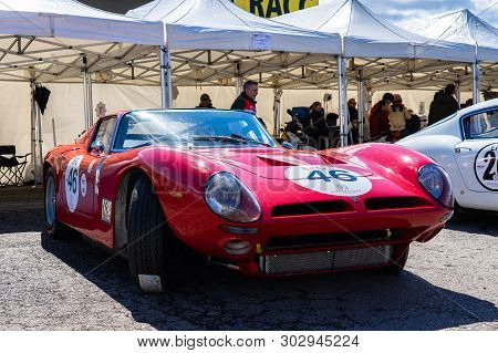 April 2019: Bizzarrini 5300 Gt In Montjuic Spirit Barcelona Circuit Car Show.