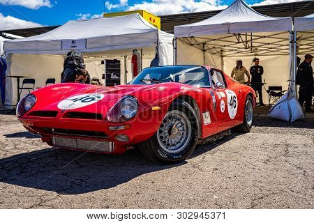 April 2019: Bizzarrini 5300 Gt In Montjuic Spirit Barcelona Circuit Car Show.