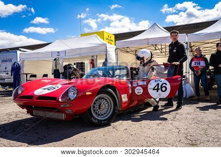 April 2019: Bizzarrini 5300 Gt In Montjuic Spirit Barcelona Circuit Car Show.