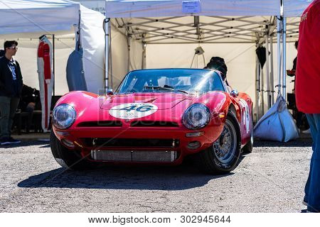 April 2019: Bizzarrini 5300 Gt In Montjuic Spirit Barcelona Circuit Car Show.