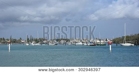 Buddina, Australia - Apr 21, 2019. Moored Yachts In The Mooloolaba Marina On Mooloolah River On A Su
