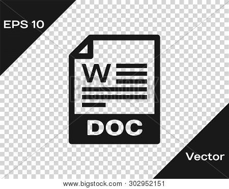 Grey Doc File Document Icon. Download Doc Button Icon Isolated On Transparent Background. Doc File E