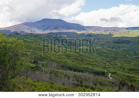 Beautiful Spring Landscape With Hills In Tuscany Countryside, Italy. Monte Amiata On Background