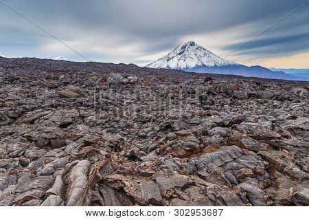 Snow- Capped Mount Bolshaya Udina, Volcanic Massive, One Of The Volcanic Complex On The Kamchatka Pe
