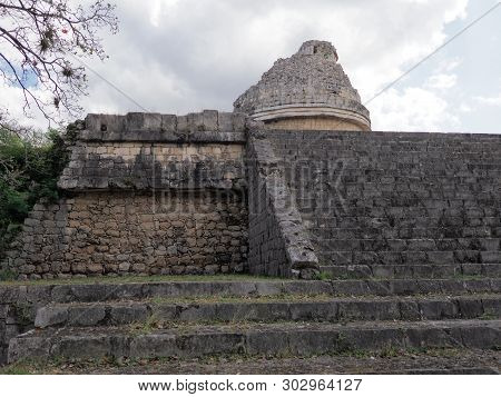 Ancient Obserwatory At Chichen Itza Mayan Town, Ruins At Most Impressive Of Archaeological Sites At 
