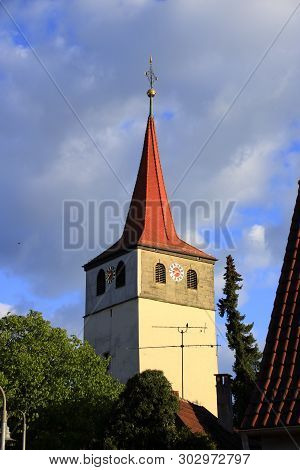 Recording Of The Historic Church Tower In The Village Of Weissach In The Backyard