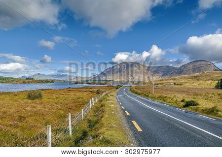 Landscape With Inagh Lake And Mountains In Galway County, Ireland