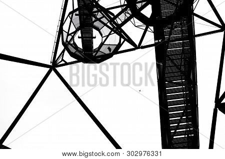 Black And White Photo Of The Construction Of Tetrahedron In German Bottrop With The Staircase Leadin