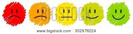 Set Of Five Handdrawn Faces Feedback Mood Color
