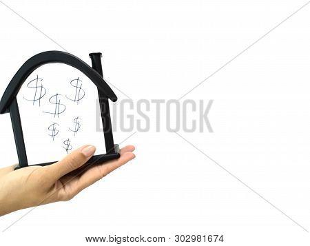 House With A Dollar Sign. Sale Of Immobility, Earnings At Home