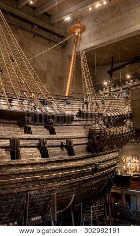 Stockholm, Sweden - April 20, 2019: Old Sailing Ship Vasa. Vasa Museum In Stockholm. View On Board T