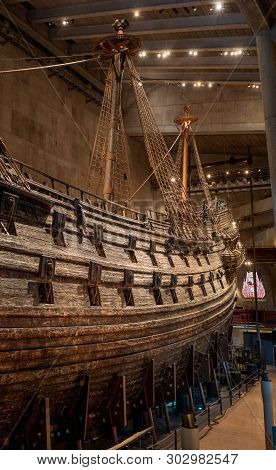 Stockholm, Sweden - April 20, 2019: Old Sailing Ship Vasa. Vasa Museum In Stockholm. View On Board T