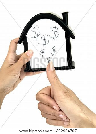 House With A Dollar Sign. Sale Of Immobility, Earnings At Home