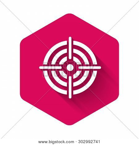 White Target Sport For Shooting Competition Icon Isolated With Long Shadow. Clean Target With Number