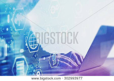 Hacker Typing On Laptop, Online Security Interface