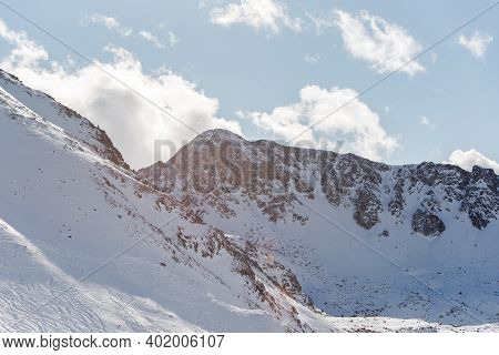 Mountains In The Pyrenees In Andorra In Winter With Lots Of Snow.