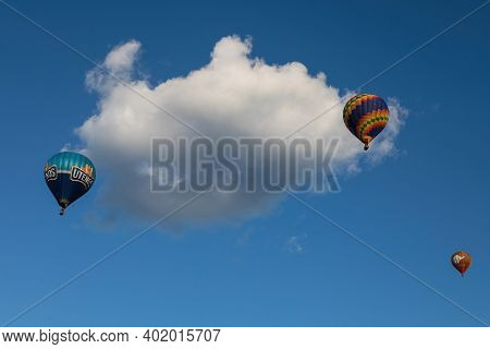 Vilnius, Lithuania - July 7, 2017: Colorful Hot Air Balloons In The Sky As Seen From Subaciaus Obser