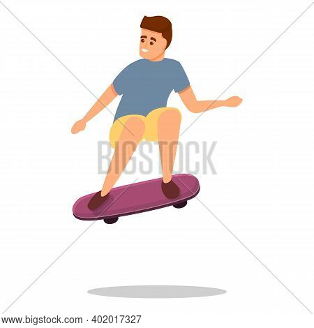 Boy Skateboarding Street Jump Icon. Cartoon Of Boy Skateboarding Street Jump Vector Icon For Web Des