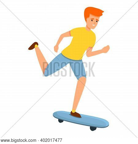 Fast Boy Skateboarding Icon. Cartoon Of Fast Boy Skateboarding Vector Icon For Web Design Isolated O