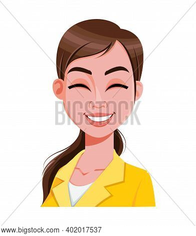Stock Vector. Face Expression Of Beautiful Woman, Laughing. Female Emotion. Cute Cartoon Character I
