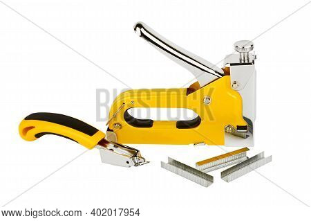 Stapler For Furniture, Staples, Staple Remover, Isolated On White Background
