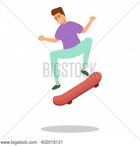 Skateboarding Funny Jump Icon. Cartoon Of Skateboarding Funny Jump Vector Icon For Web Design Isolat