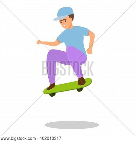 Skateboarding Kid Jump Icon. Cartoon Of Skateboarding Kid Jump Vector Icon For Web Design Isolated O