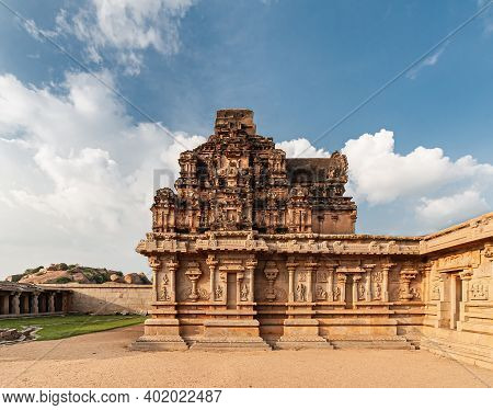 Hampi, Karnataka, India - November 4, 2013: Hazara Rama Temple. Warm Brown Inner Sanctum With Shorte