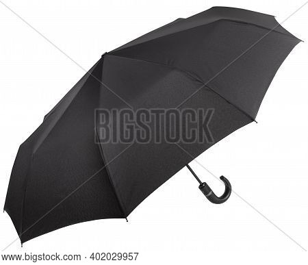 Opened Black Umbrella Isolated On White Background And Png File With Transparent Background
