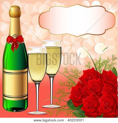 Weihnachten Hintergrund mit Rosen und Champagner
