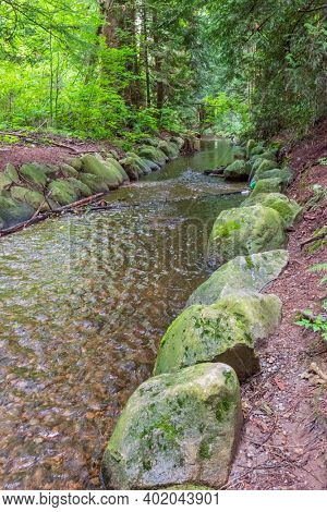 Majestic mountain river in Canada. Traboulay Port Coquitlam Park. Vancouver.