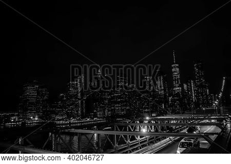 A Night Skyline Over New York City From The Brooklyn Bridge. 1/7/2021